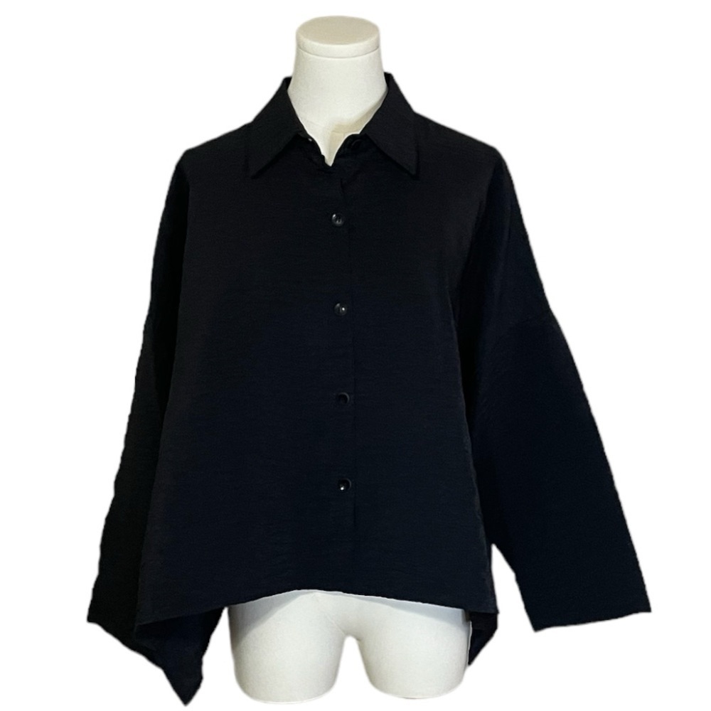 BLANQUE Black Jacket Shirt size 1 Medium Large M L Crinkle